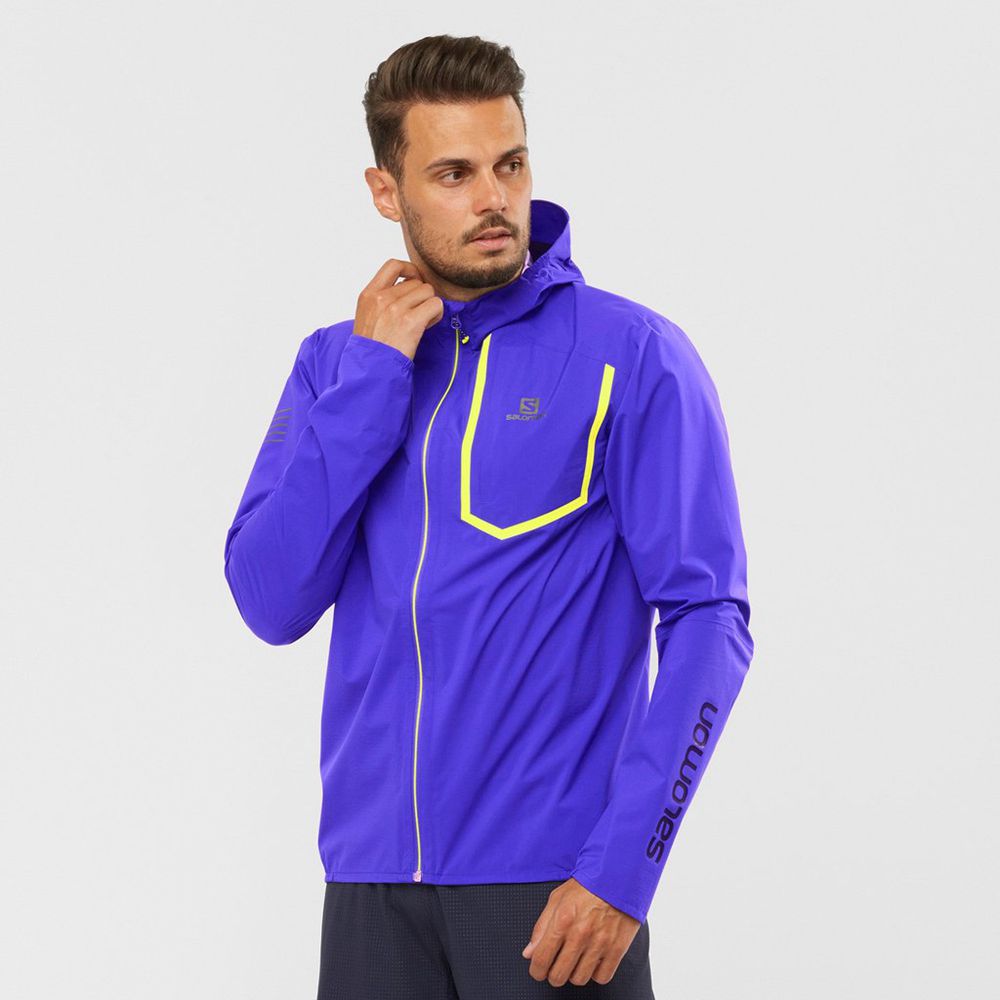 Salomon Singapore Mens Jackets - BONATTI PRO WATERPROOF Blue | 16307-QZKW